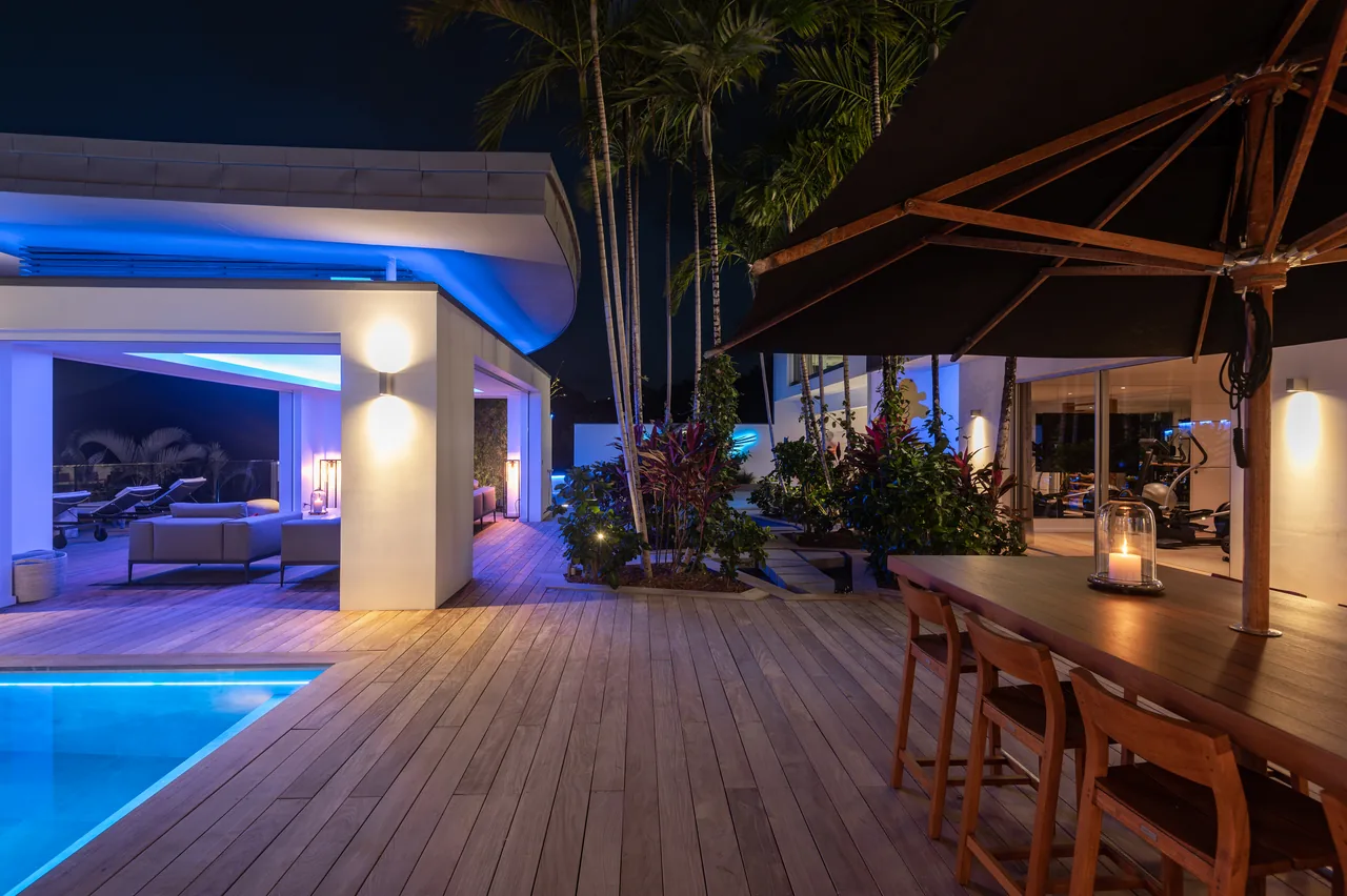 The outdoor bar in the evening